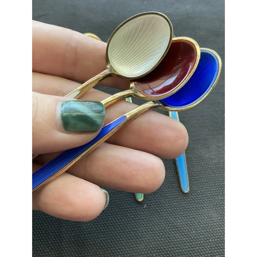 set of six vintage David Andersen Norway sterling silver enamel demitasse  Spoon
